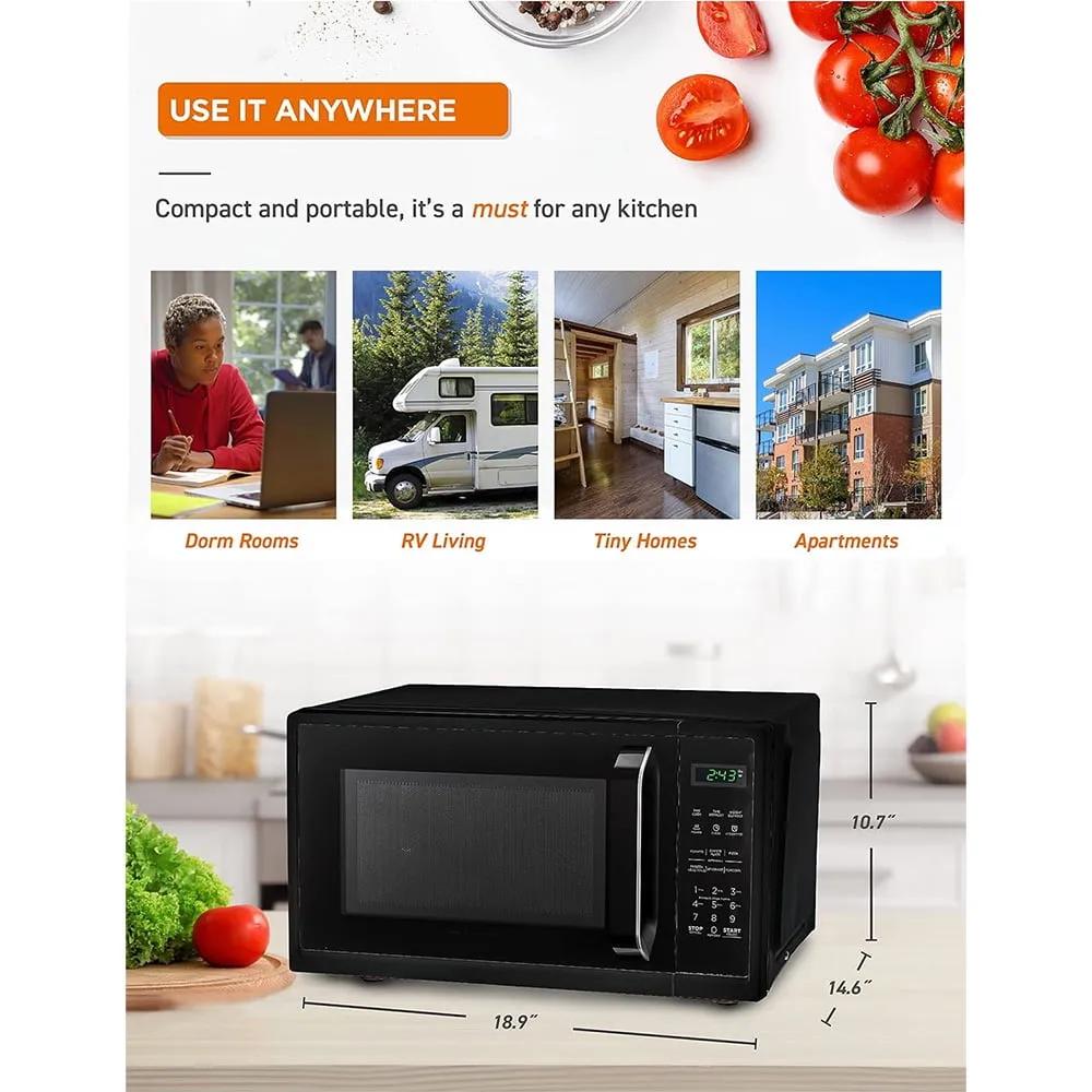 0.9 Cu.Ft Microwave Oven w/10 Power Levels & Pull Handle, Digital Display, Black