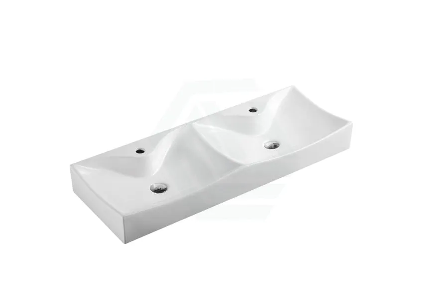 1115x400x125mm Above Counter Ceramic Basin Gloss White Special Inner Shape Double Bowls