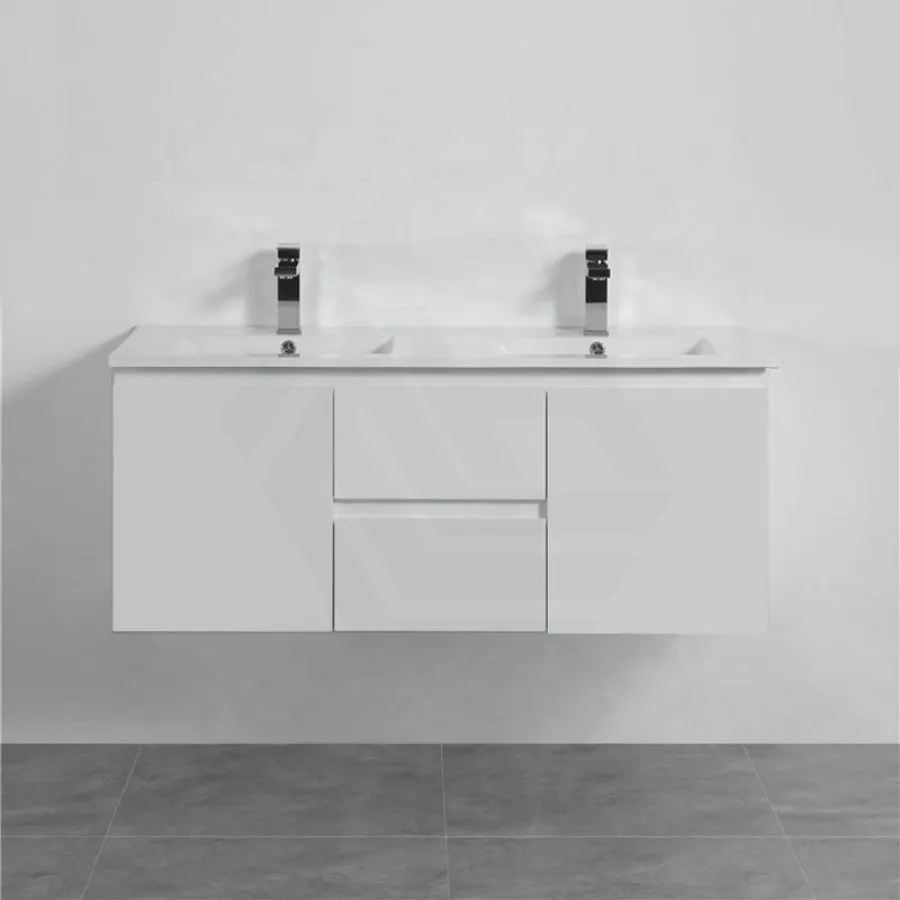 1200mm Wall Hung PVC Vanity with Gloss White Finish Double Bowls Cabinet ONLY for Bathroom