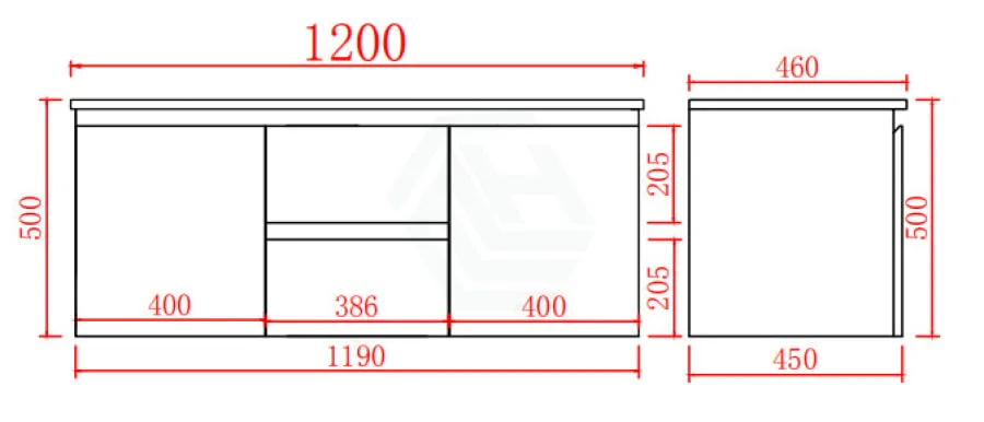 1200mm Wall Hung PVC Vanity with Gloss White Finish Double Bowls Cabinet ONLY for Bathroom