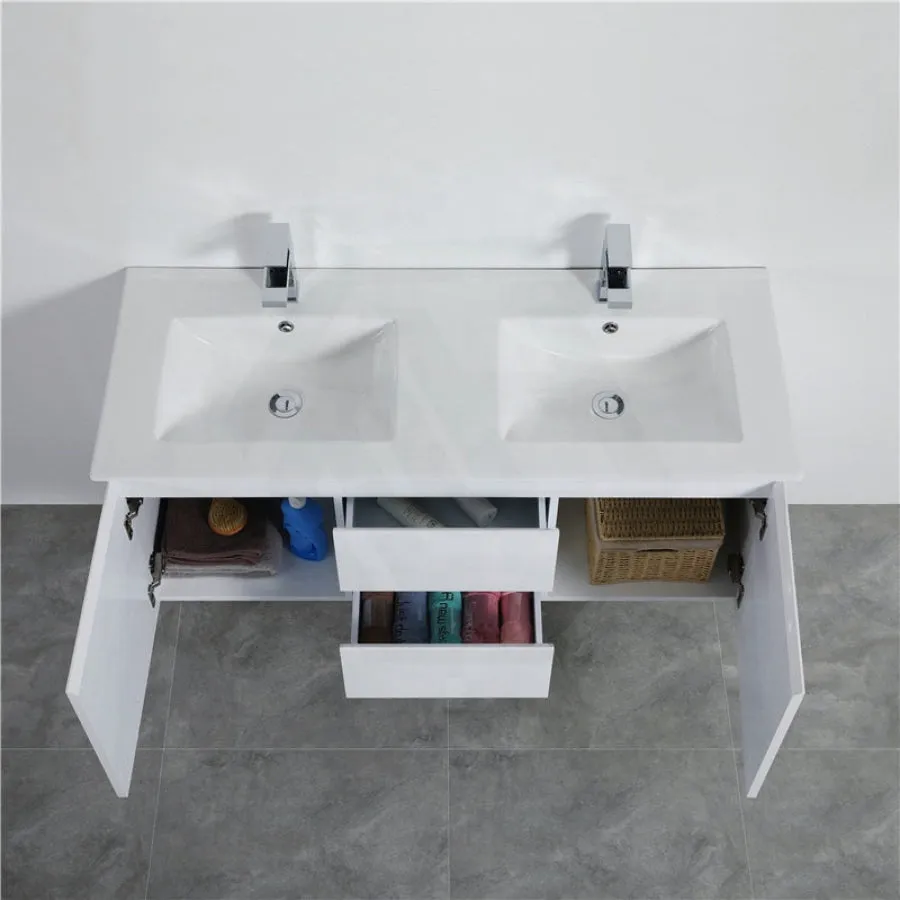 1200mm Wall Hung PVC Vanity with Gloss White Finish Double Bowls Cabinet ONLY for Bathroom