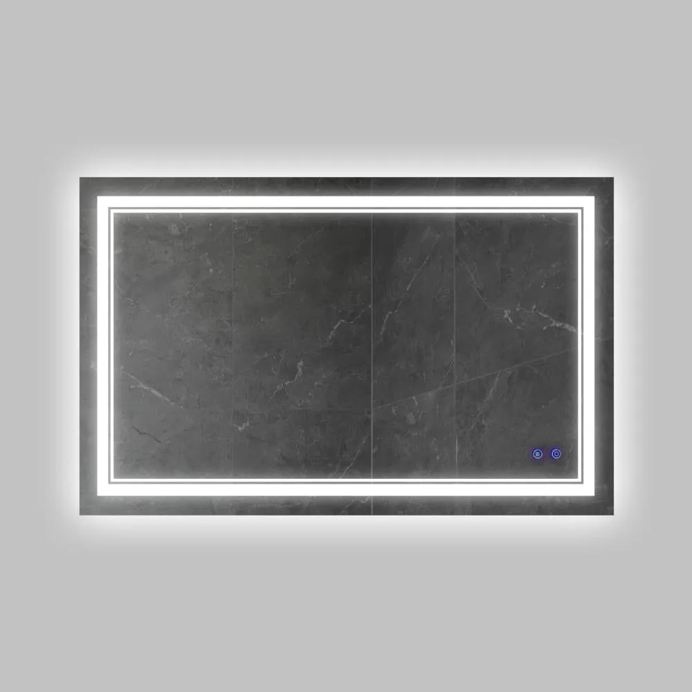 40 x 24 Inch Frameless LED Illuminated Bathroom Wall Mirror, Touch Button Defogger, Rectangular, Silver By The Urban Port