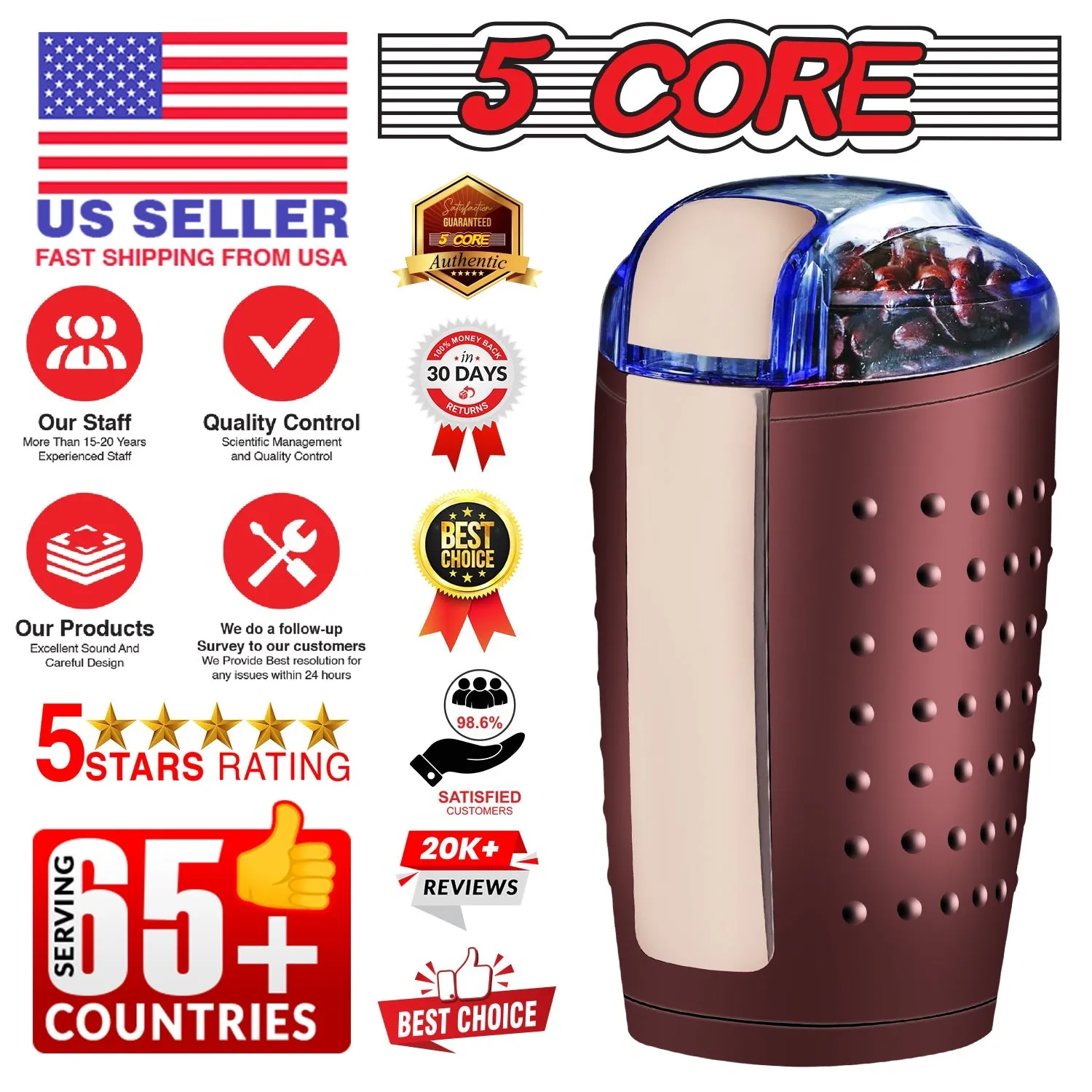 5 Core Coffee Grinder 85 Gram Capacity 150W Electric Bean Spice