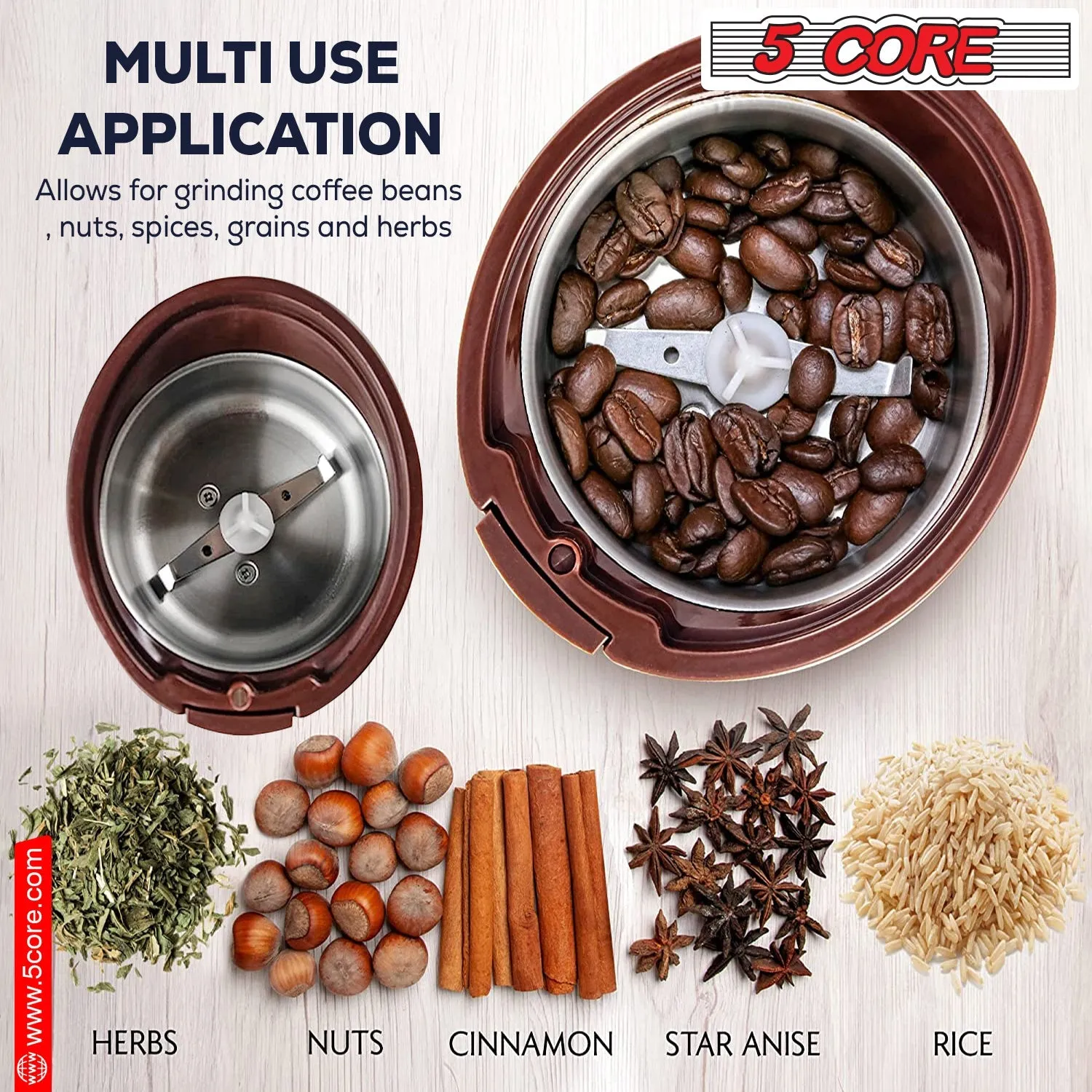 5 Core Coffee Grinder 85 Gram Capacity 150W Electric Bean Spice