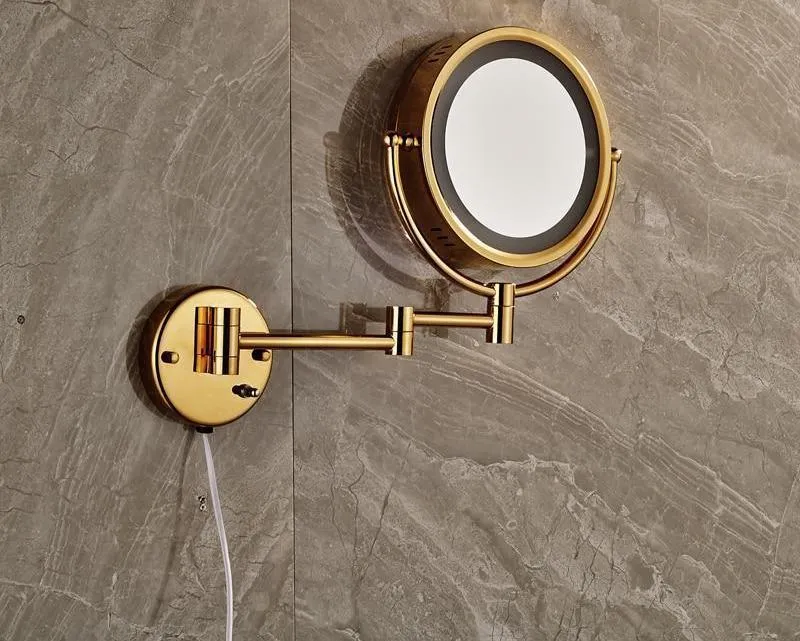 8" ﻿Luxury Golden Stainless Steel Wall Mount Illuminated Double Side Make Up Mirror