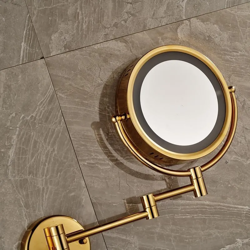 8" ﻿Luxury Golden Stainless Steel Wall Mount Illuminated Double Side Make Up Mirror