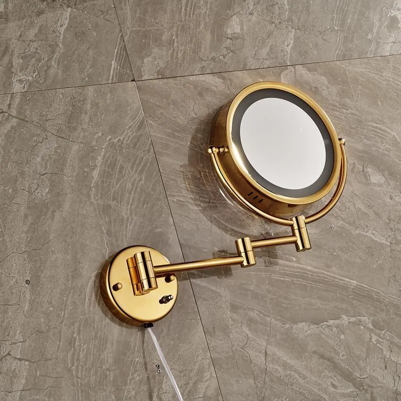 8" ﻿Luxury Golden Stainless Steel Wall Mount Illuminated Double Side Make Up Mirror