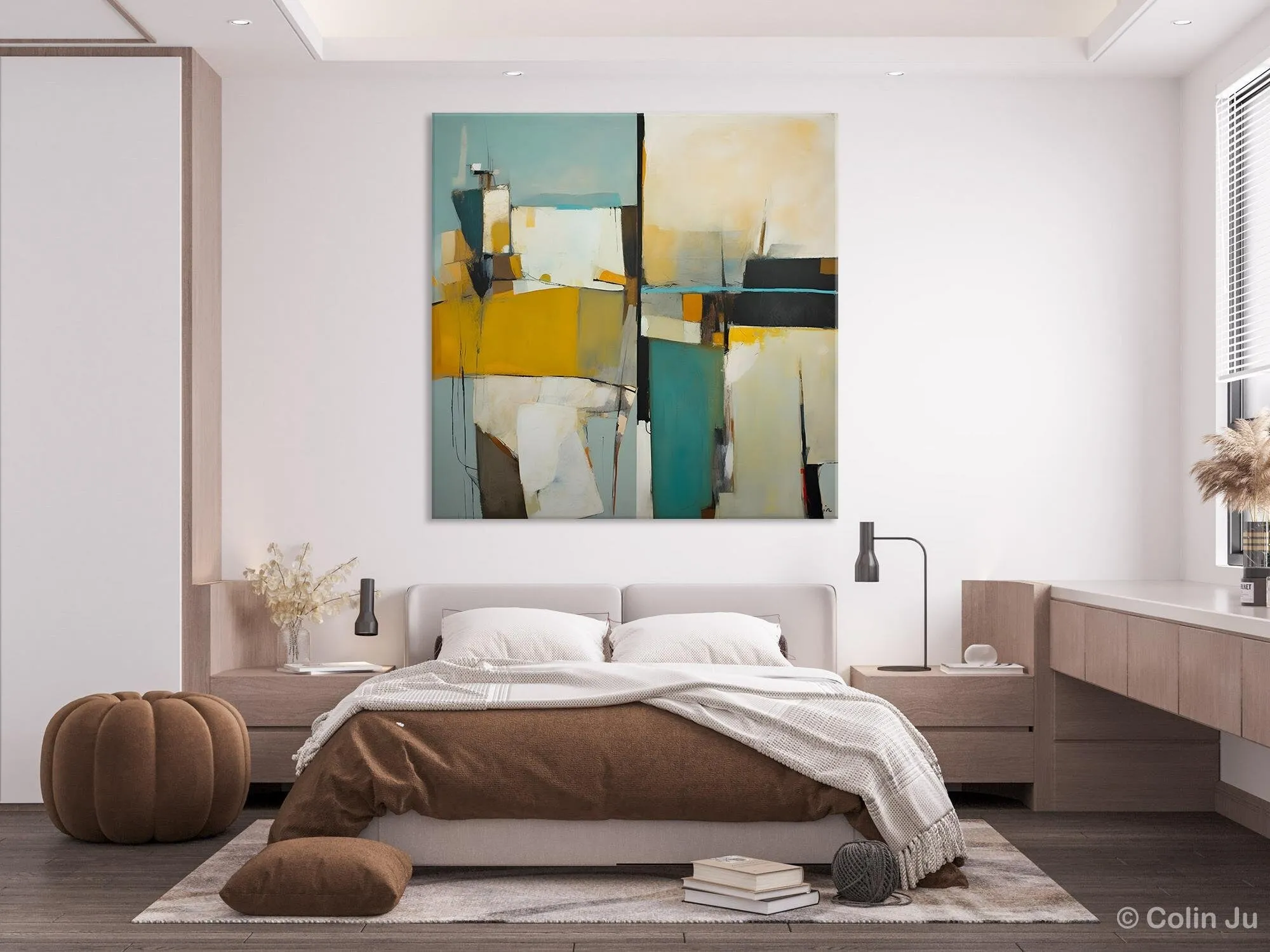 Abstract Painting for Bedroom, Original Modern Wall Art Paintings, Geometric Modern Acrylic Paintings, Oversized Contemporary Canvas Art