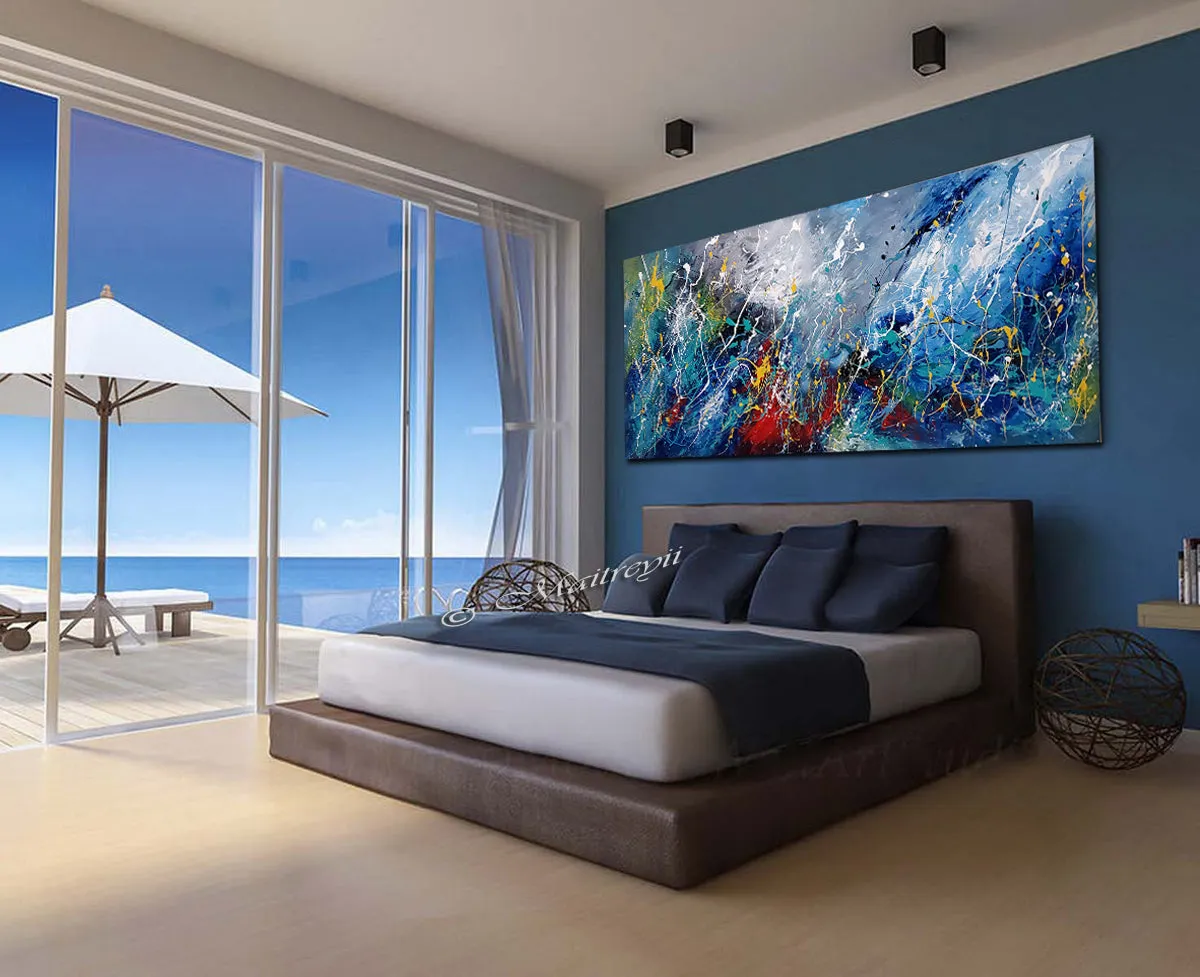 Abstract Paintings | Original Modern Art for large wall Sparkling Ocean | LargeModernArt