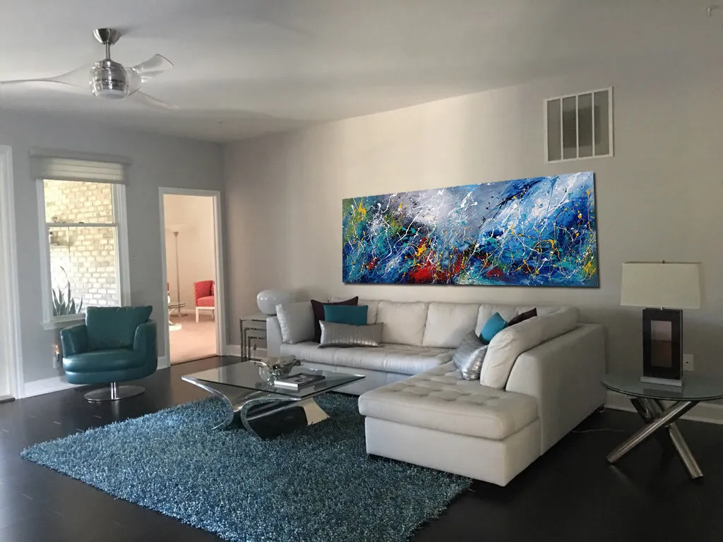 Abstract Paintings | Original Modern Art for large wall Sparkling Ocean | LargeModernArt