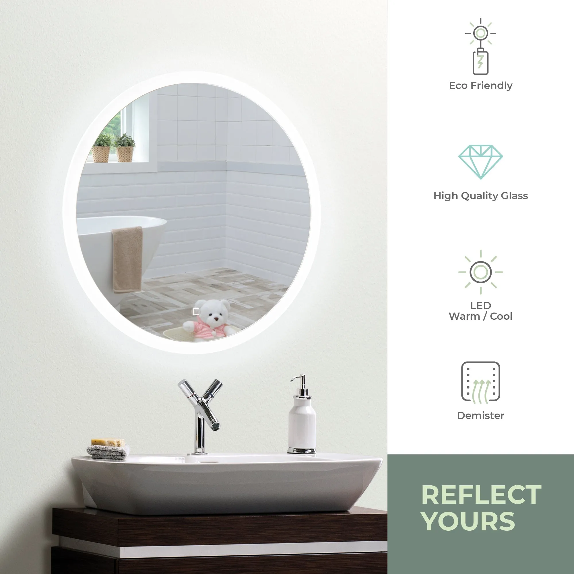 Ara Warm/Cold LED's Illuminated Bathroom Wall Mirror: Size-60HX60WX5.5D