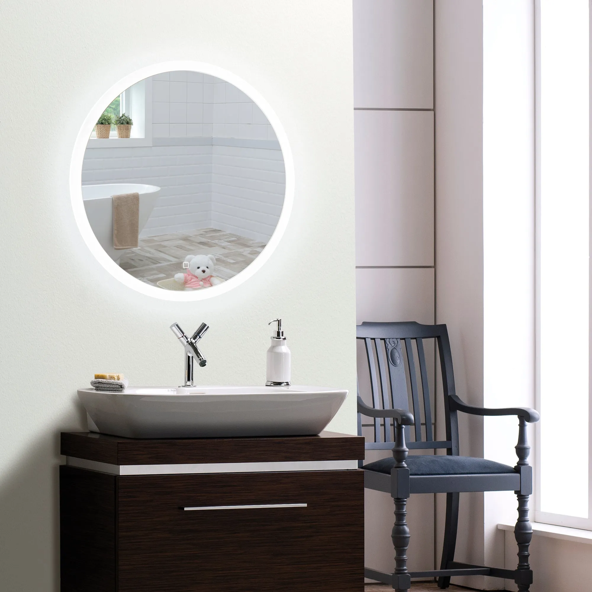 Ara Warm/Cold LED's Illuminated Bathroom Wall Mirror: Size-60HX60WX5.5D