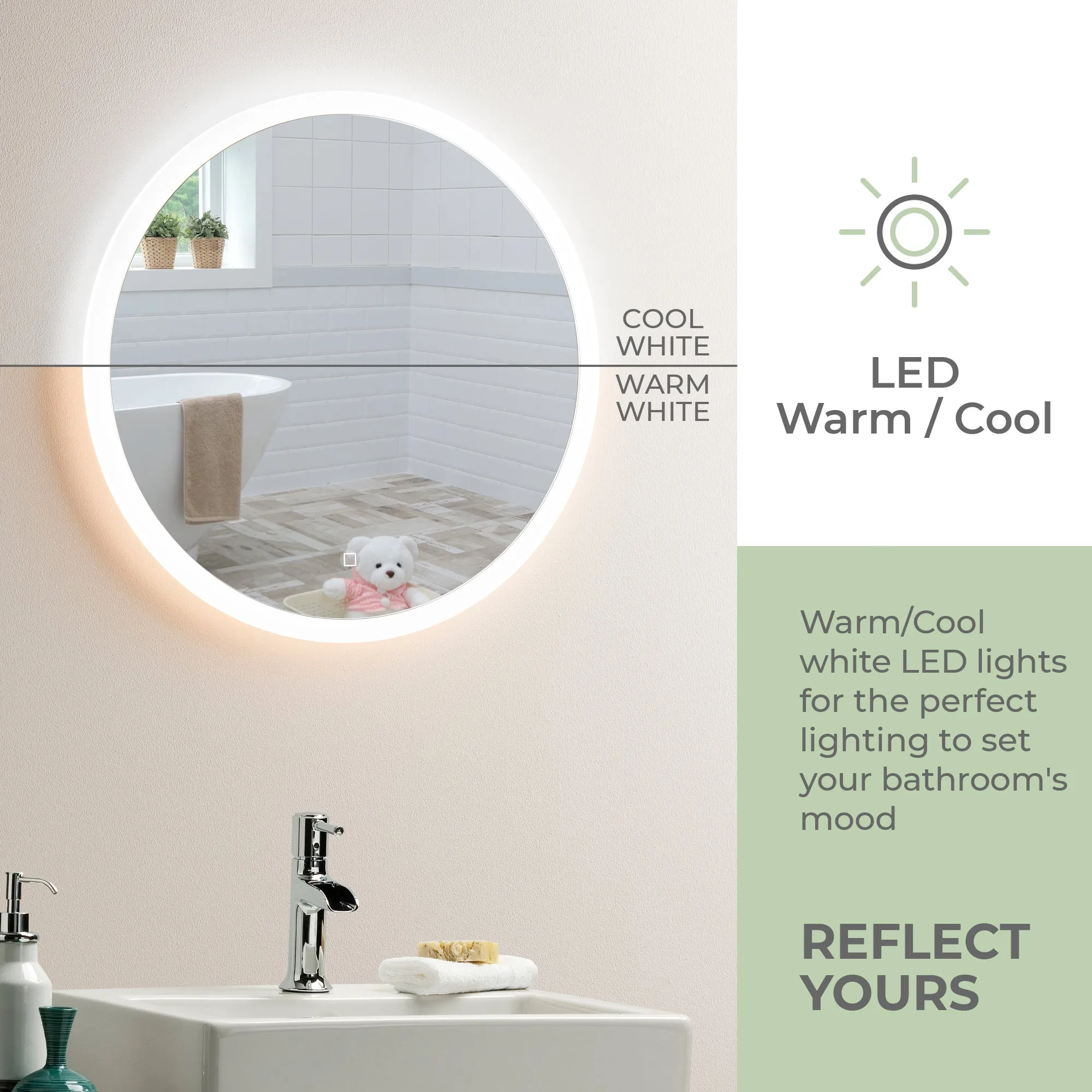 Ara Warm/Cold LED's Illuminated Bathroom Wall Mirror: Size-60HX60WX5.5D