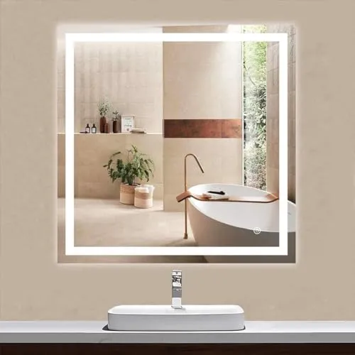 ARC homes Modern Rectangular Wall Led Mirror with Touch Sensor | Bathroom Mirror with Led Lights | Long Mirror for Bedroom Living Room Washbasin Lighting Mirror for Wall (Triple Light, 21 x 21 Inch)