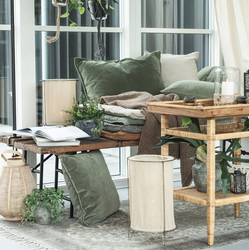 Bamboo and Wood Side Table with One Shelf