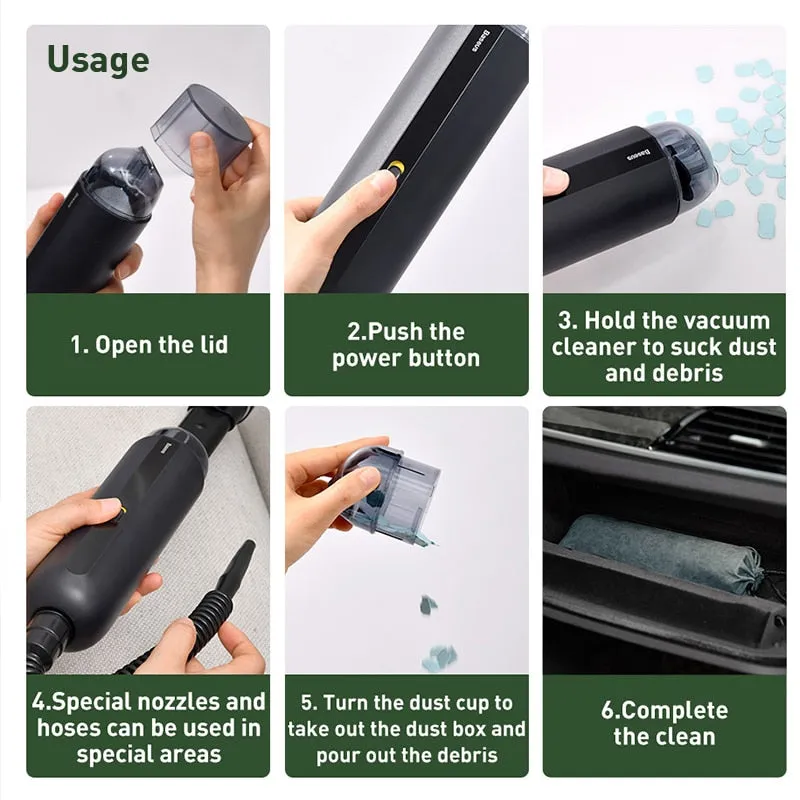 Baseus A2 Car Vacuum Cleaner Mini Handheld Auto Vacuum Cleaner with 5000Pa Powerful Suction For Home & Car & Office