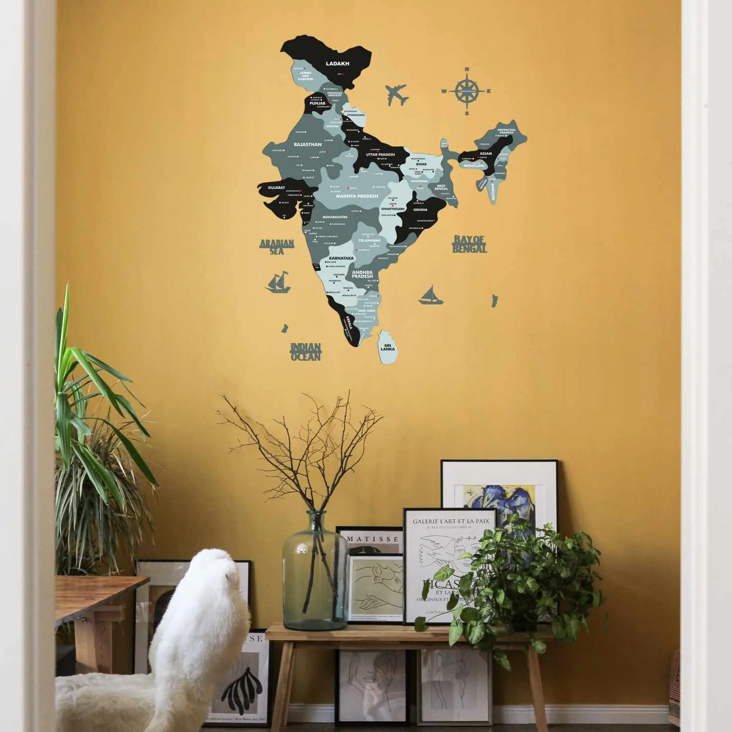 Black and Grey Wooden India Map for wall | Wooden India map wallart | Map of India |