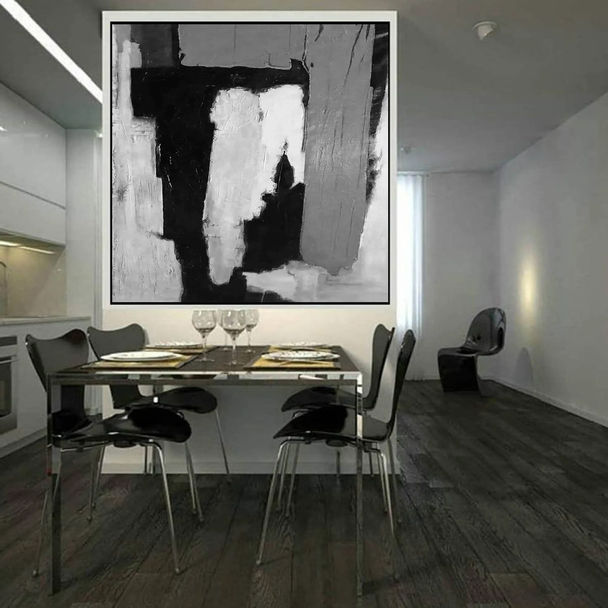 Black and White Modern Abstract Painting Grey Canvas Art Cp036