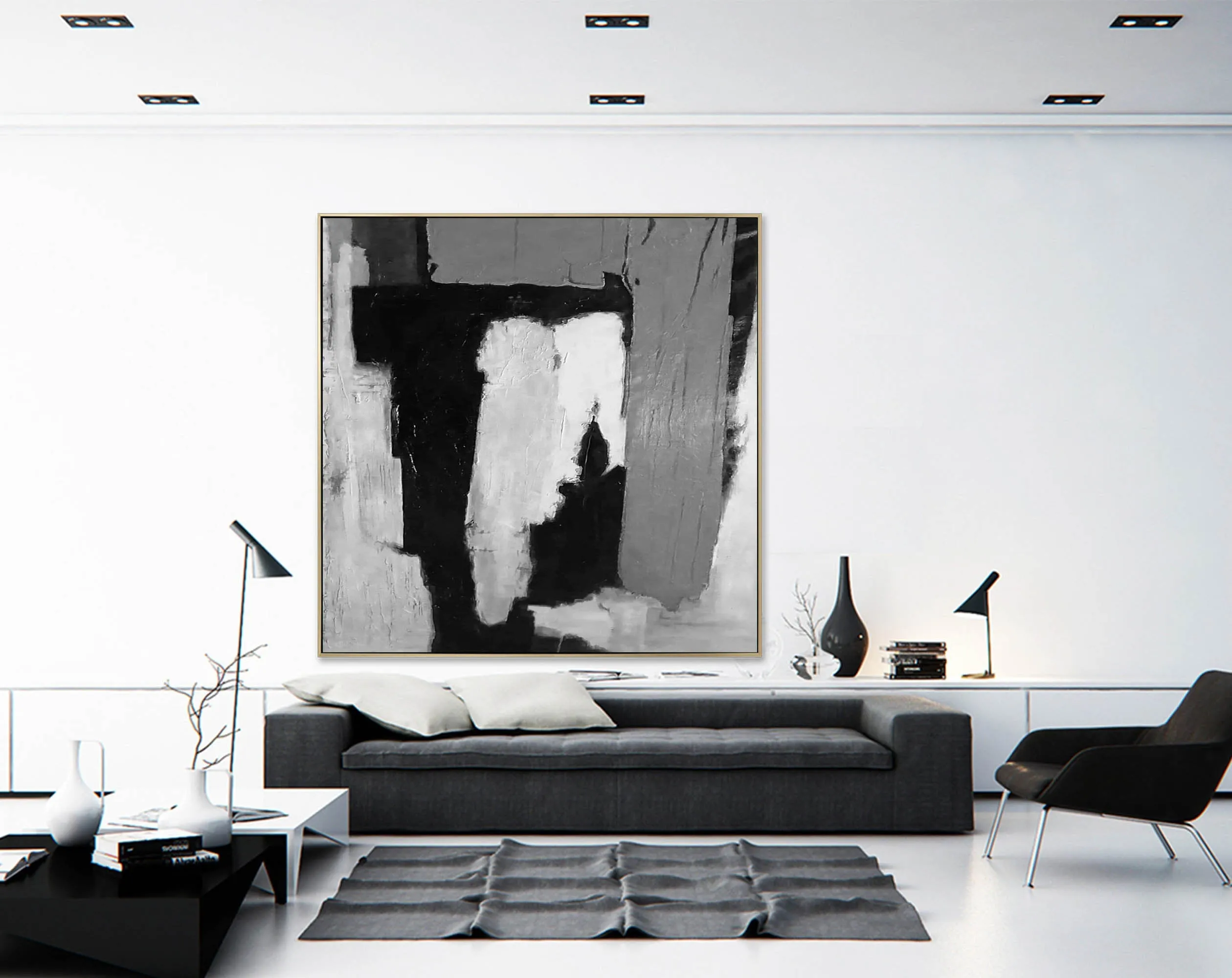 Black and White Modern Abstract Painting Grey Canvas Art Cp036