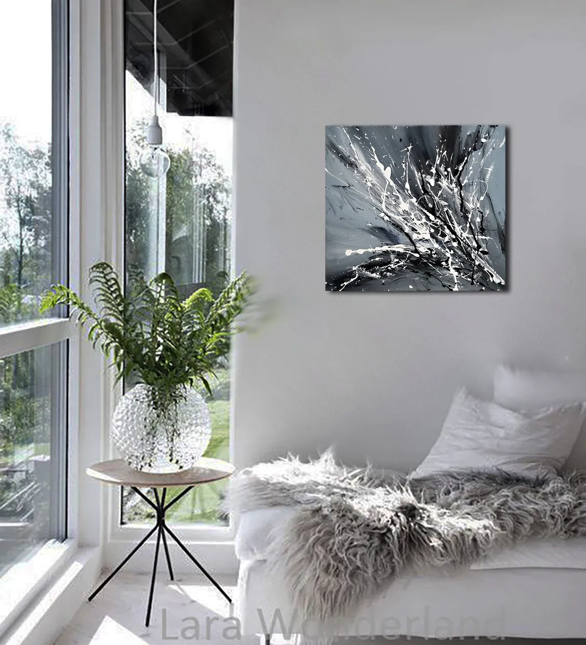 Black White Painting On Canvas Original Artwork For Sale, Modern Interior Decor - Unreal Beauty 2