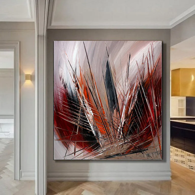 Buy original Oil Paintings - Red ABSTRACT on Canvas, Contemporary Abstract Painting - LargeModern Art