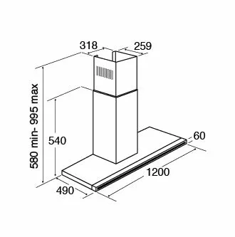 CDA EVP121SS 120Cm Chimney Cookerhood - Stainless Steel