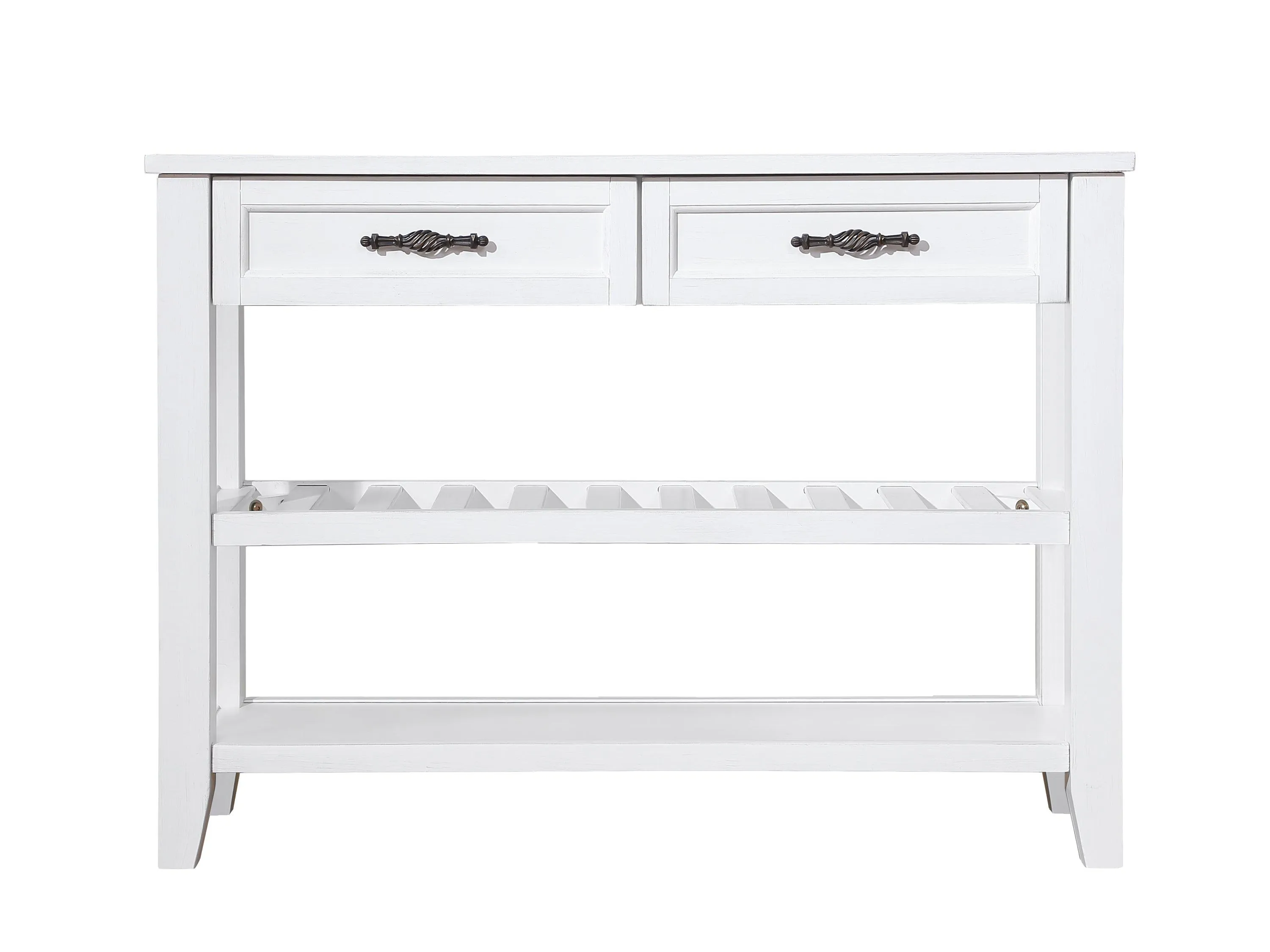 Console Sofa Table with 2 Drawers and 2 Shelves, 42'' Mid-Century Style, Antique White