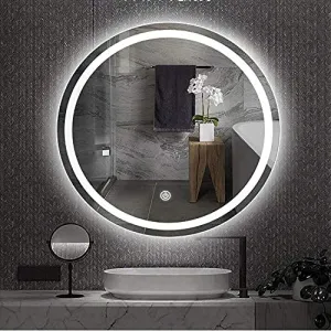 DEQORATION LED Round Mirror with Touch Sensor Bright Light for Bathroom | Wash Basin | Make-up Mirror Neutral White Light 4000K (24"x24" Mirror,Wall Mount, ?Framed)