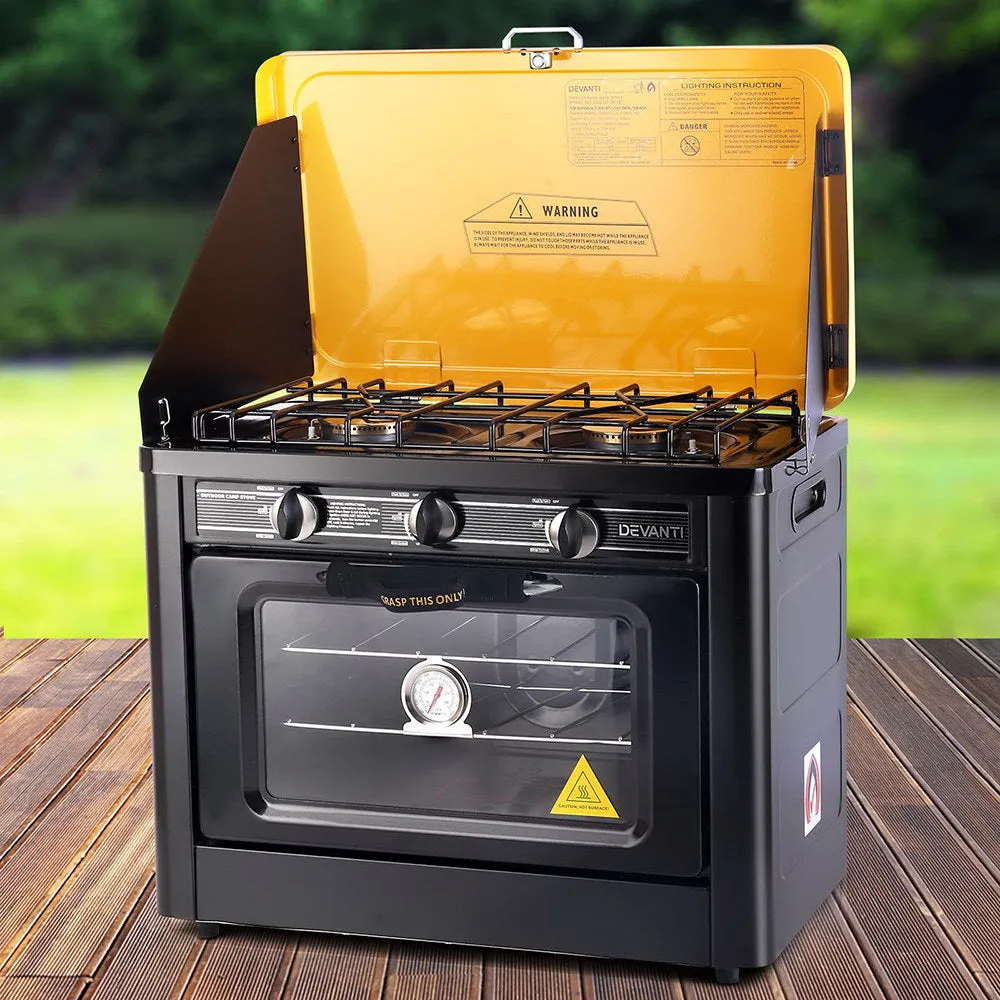 Devanti 3 Burner Portable Oven - Black & Yellow