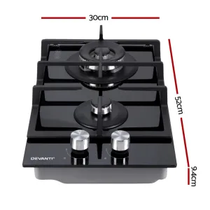 Devanti Gas Cooktop 30cm Gas Stove Cooker 2 Burner Cook Top Konbs NG