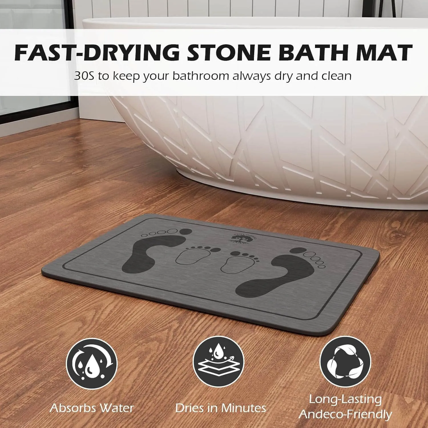 Fast Drying Stone Bath Mat, Non-Slip Diatomaceous Earth Bathtub Mat with Unique Adult and Children Footprint Design