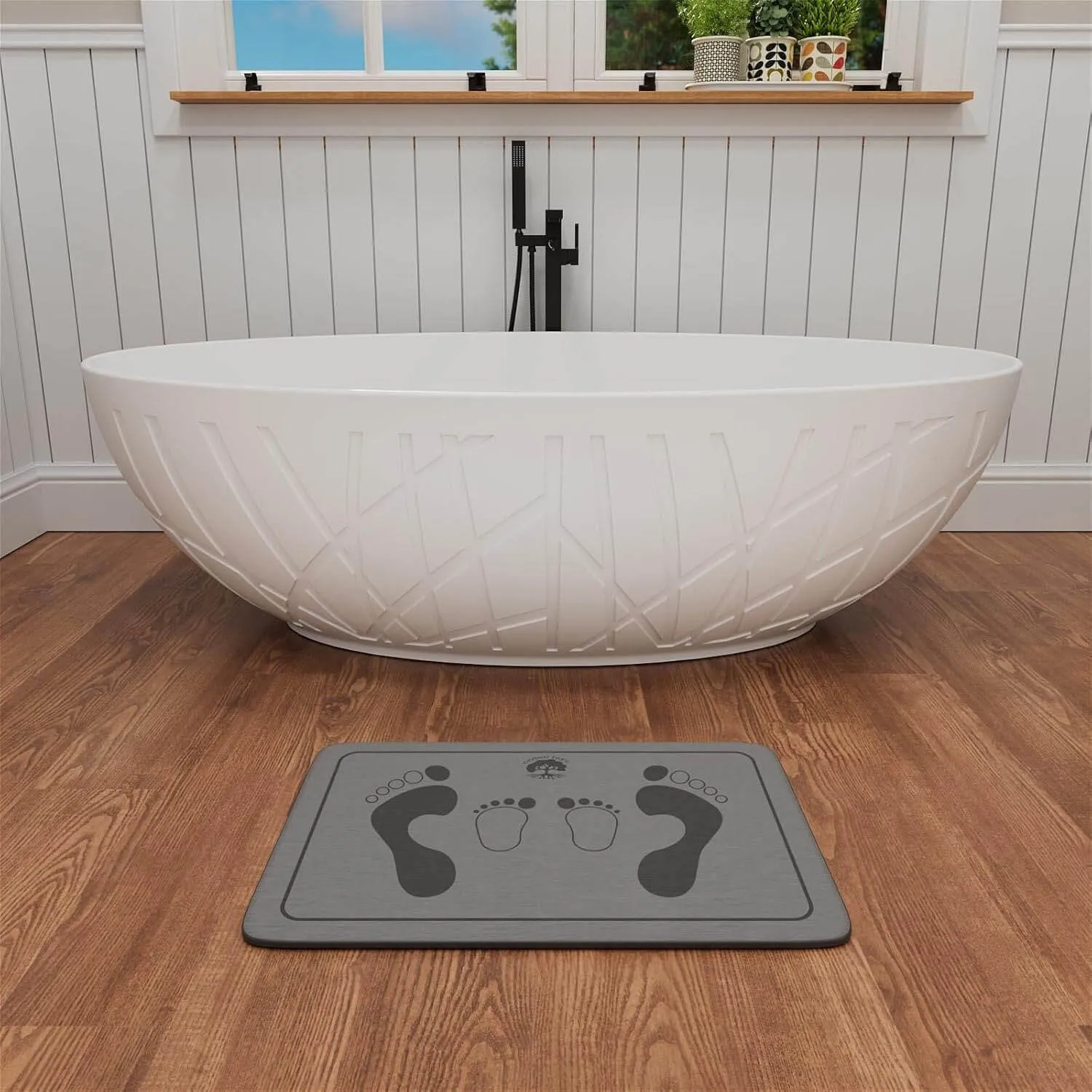 Fast Drying Stone Bath Mat, Non-Slip Diatomaceous Earth Bathtub Mat with Unique Adult and Children Footprint Design