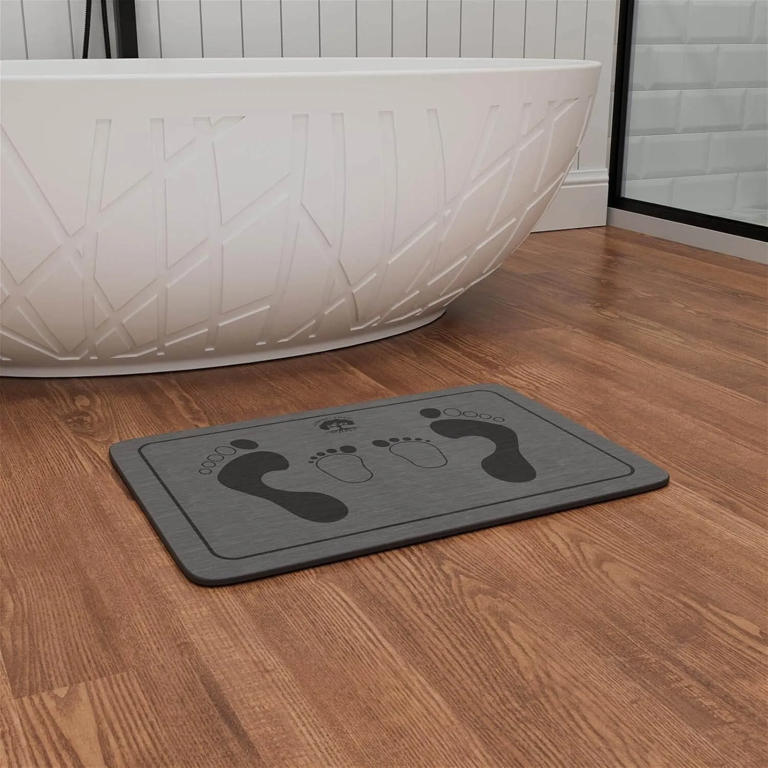 Fast Drying Stone Bath Mat, Non-Slip Diatomaceous Earth Bathtub Mat with Unique Adult and Children Footprint Design