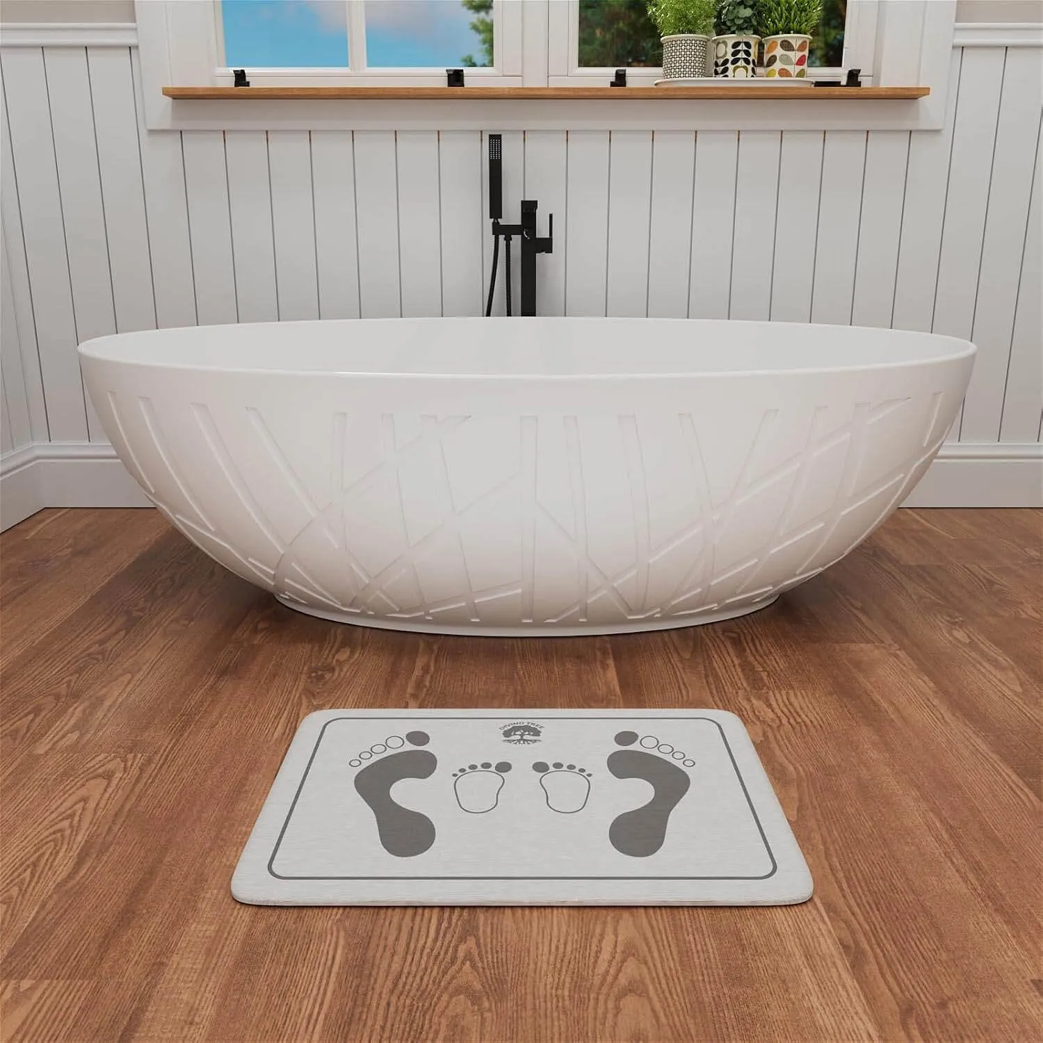 Fast Drying Stone Bath Mat, Non-Slip Diatomaceous Earth Bathtub Mat with Unique Adult and Children Footprint Design