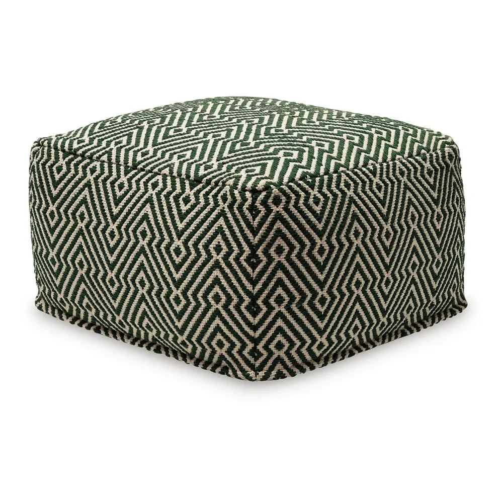 Fena 23 Inch Ottoman Pouf, Woven Pattern, Zipper Cotton Cover Black White By Casagear Home