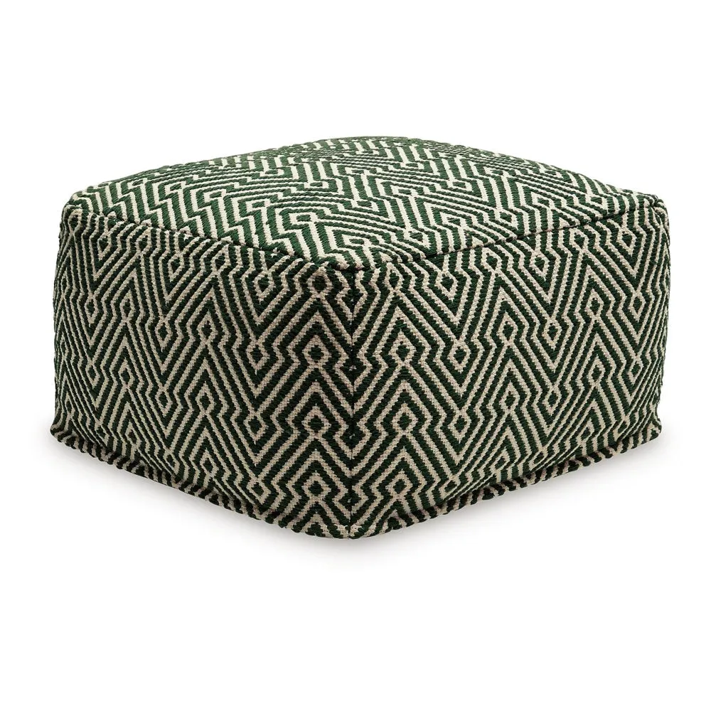 Fena 23 Inch Ottoman Pouf, Woven Pattern, Zipper Cotton Cover Black White By Casagear Home