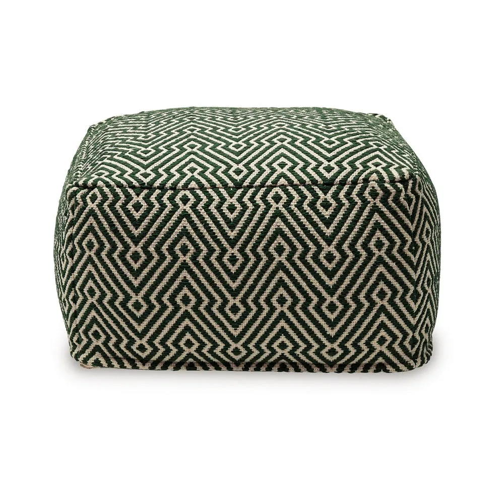 Fena 23 Inch Ottoman Pouf, Woven Pattern, Zipper Cotton Cover Black White By Casagear Home