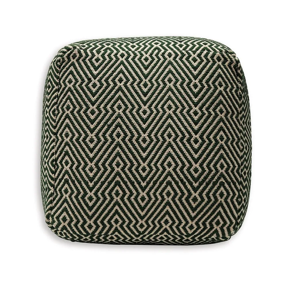 Fena 23 Inch Ottoman Pouf, Woven Pattern, Zipper Cotton Cover Black White By Casagear Home