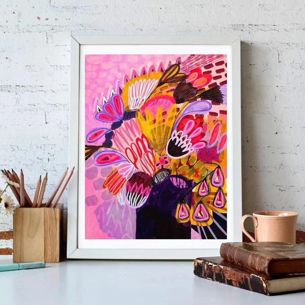 Flowers in Purple Vase Art Print