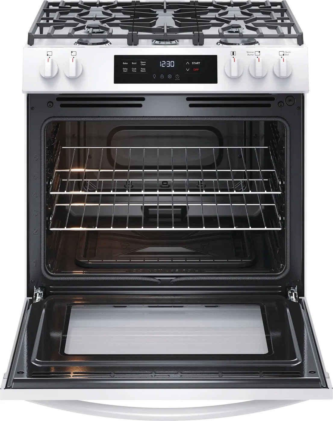 Frigidaire 30'' Front Control Gas Range with Quick Boil (30", White)