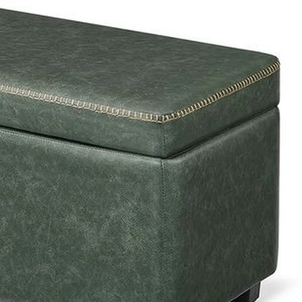 Fyn 43 Inch Storage Trunk Ottoman, Box Style Chest, Green Faux Leather By Casagear Home