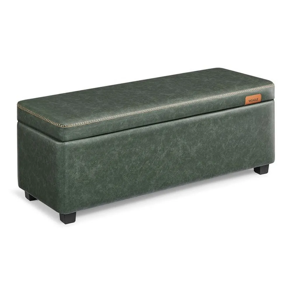 Fyn 43 Inch Storage Trunk Ottoman, Box Style Chest, Green Faux Leather By Casagear Home