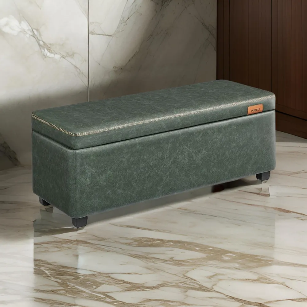 Fyn 43 Inch Storage Trunk Ottoman, Box Style Chest, Green Faux Leather By Casagear Home