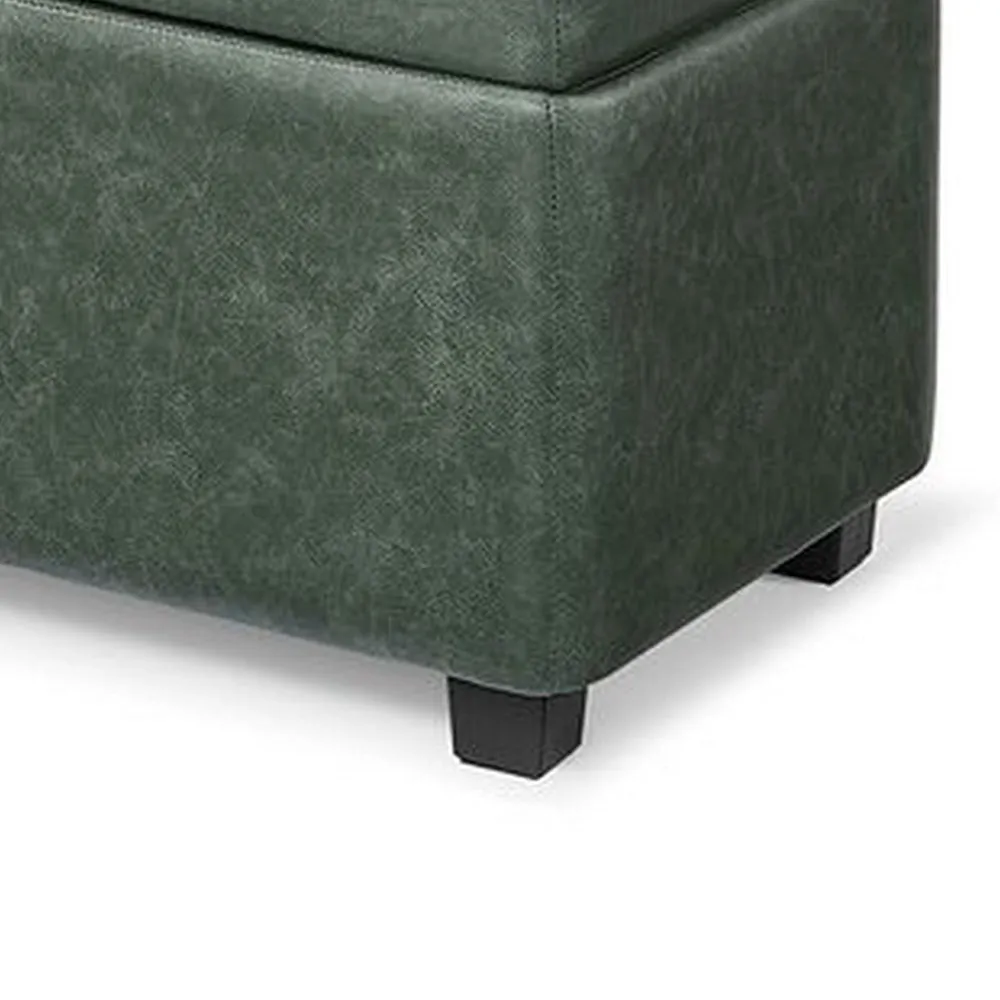 Fyn 43 Inch Storage Trunk Ottoman, Box Style Chest, Green Faux Leather By Casagear Home