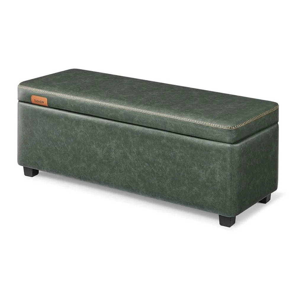 Fyn 43 Inch Storage Trunk Ottoman, Box Style Chest, Green Faux Leather By Casagear Home