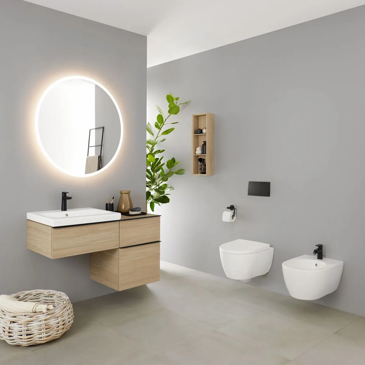 Geberit Option 900 mm Round Illuminated Wall Mounted Mirror With Direct and Indirect Lighting