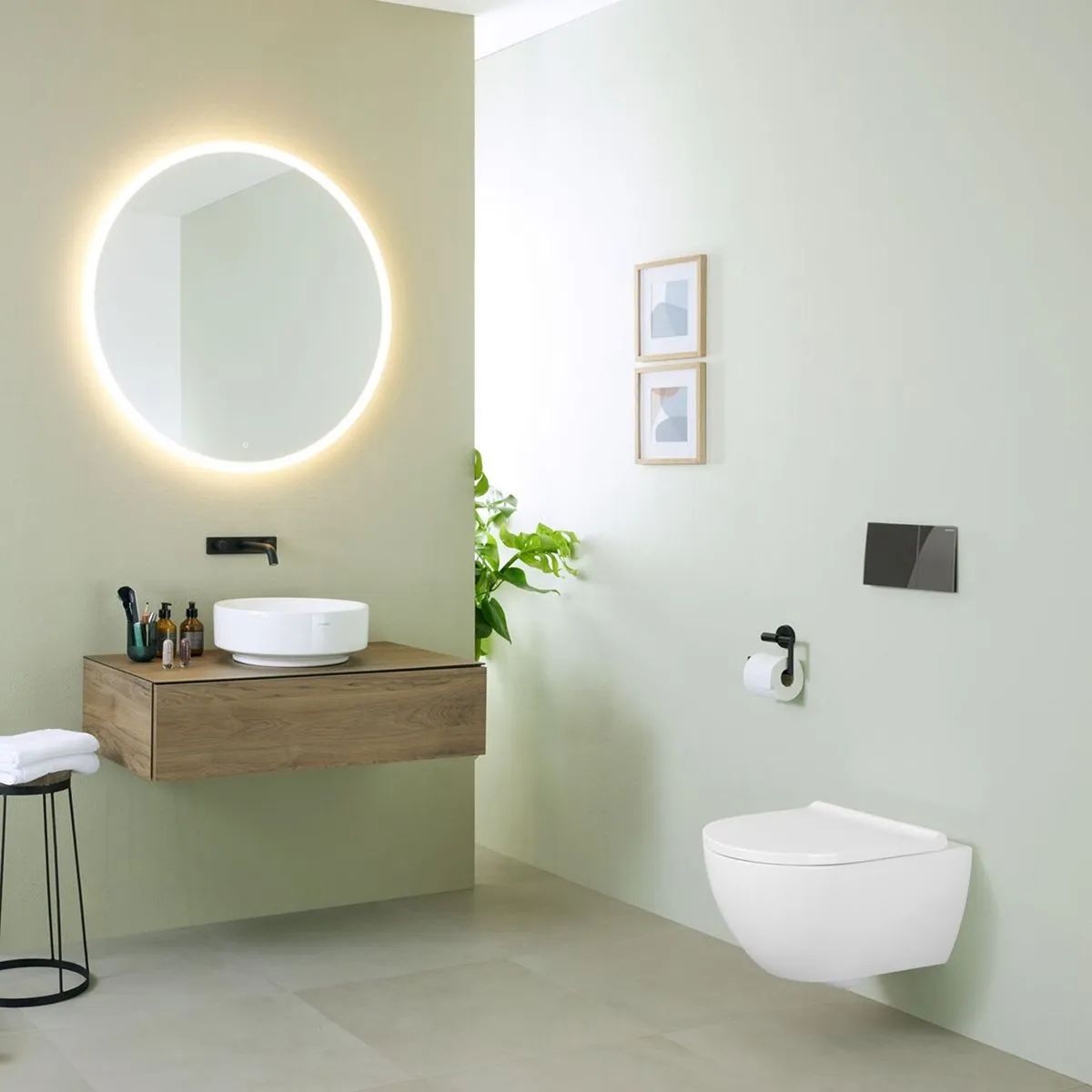 Geberit Option 900 mm Round Illuminated Wall Mounted Mirror With Direct and Indirect Lighting