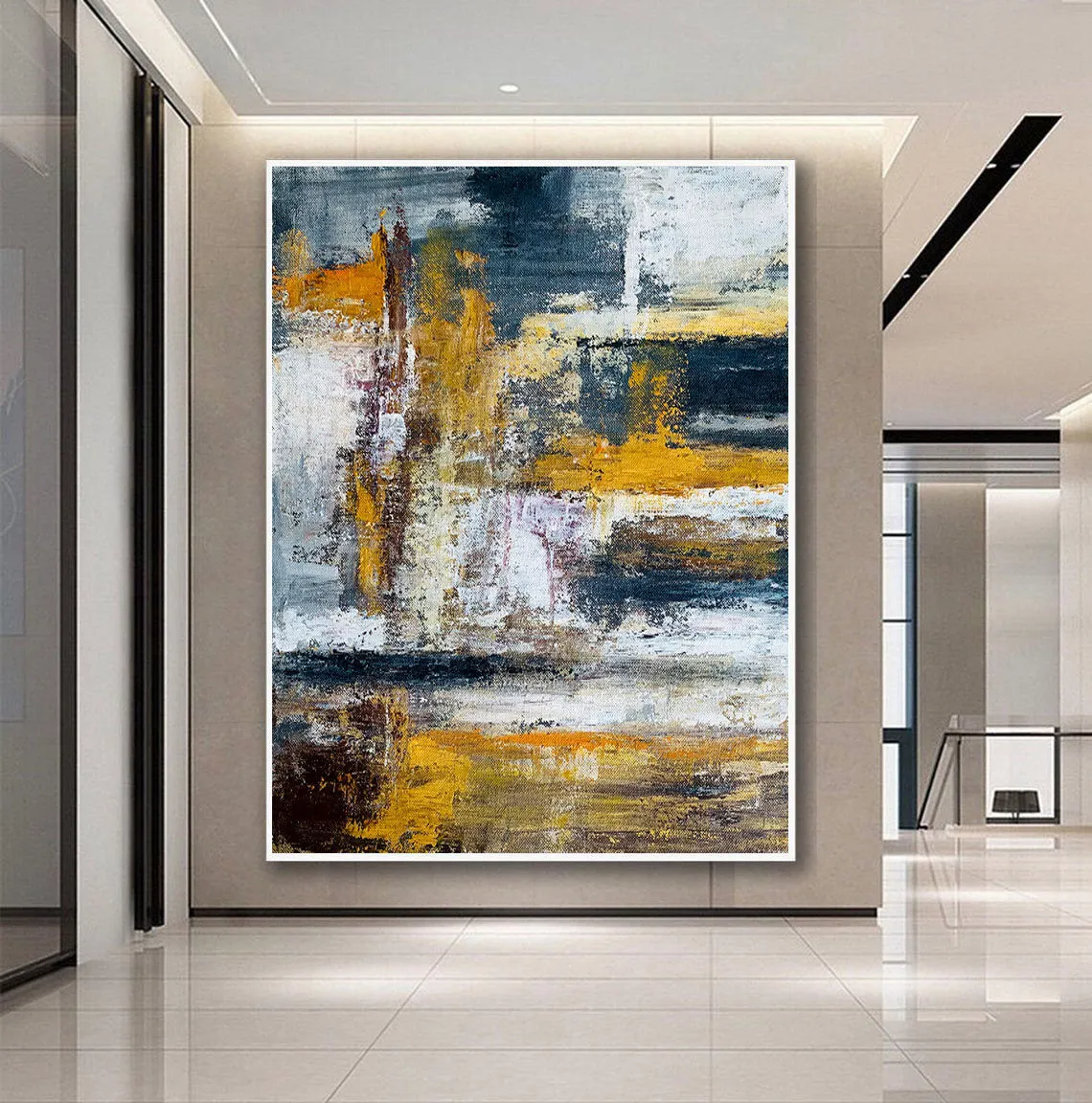 Giant Wall Painting Modern Yellow Brown Abstract Painting Bp040