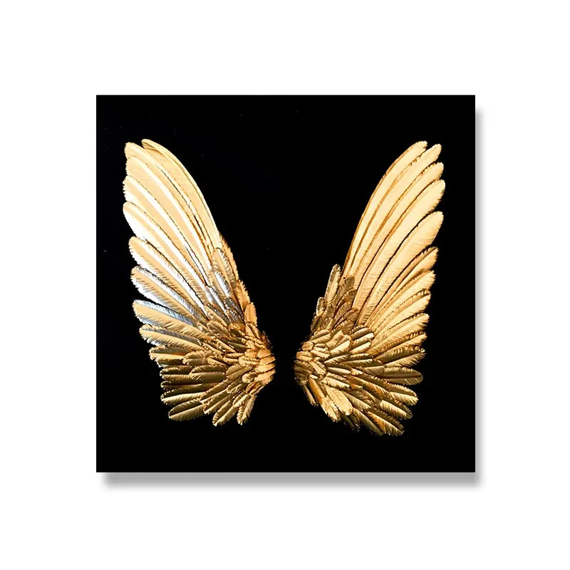 Golden Angel Wings Wall Art Fine Art Posters Prints Elegant Gilded Feather Diptych Canvas Print for Modern Bedroom Decor