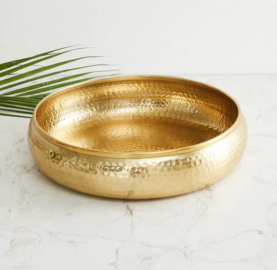 Golden Glow Hammered Traditional Potpourri Urli Bowl –  Floral & Tealight Centerpiece